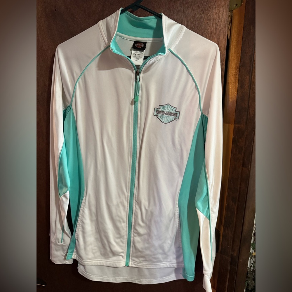 Harley-Davidson White and Teal Jacket top size Large